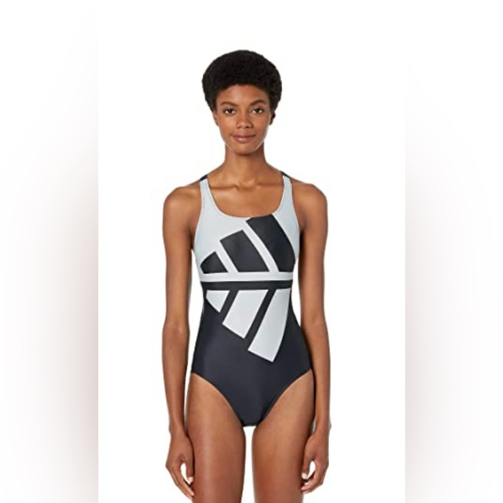 adidas Women's  Graphic Swimsuit, Black/Halo Silver